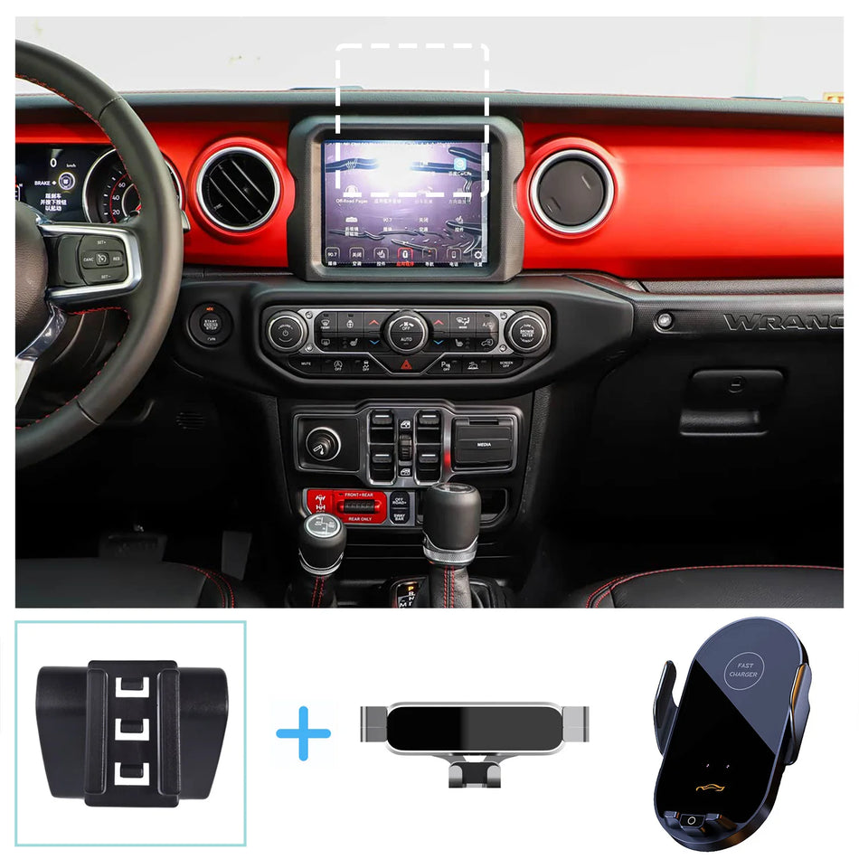 Gravity Car Phone Holder With Wireless Charging for Jeep Wrangler 2018-2024