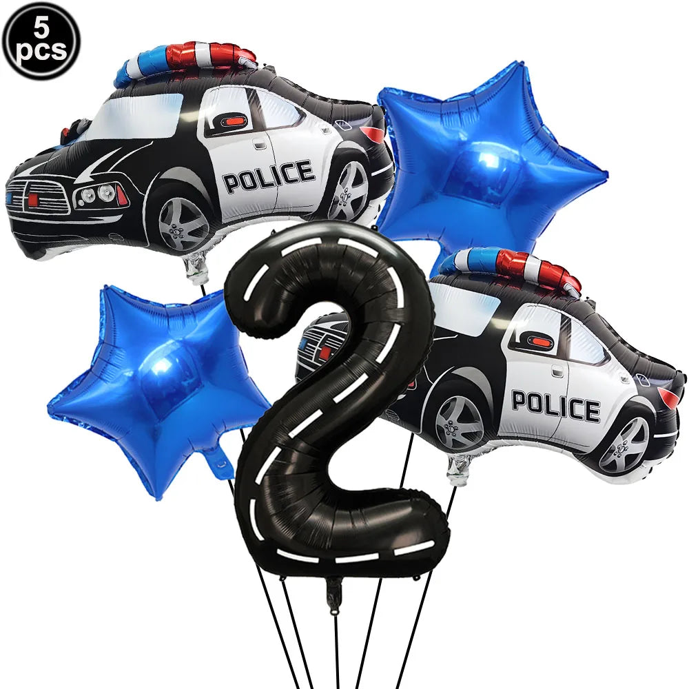 Police Themed 40-Inch Balloon Set - 5PCS Black and White Decorations Emerald / Other