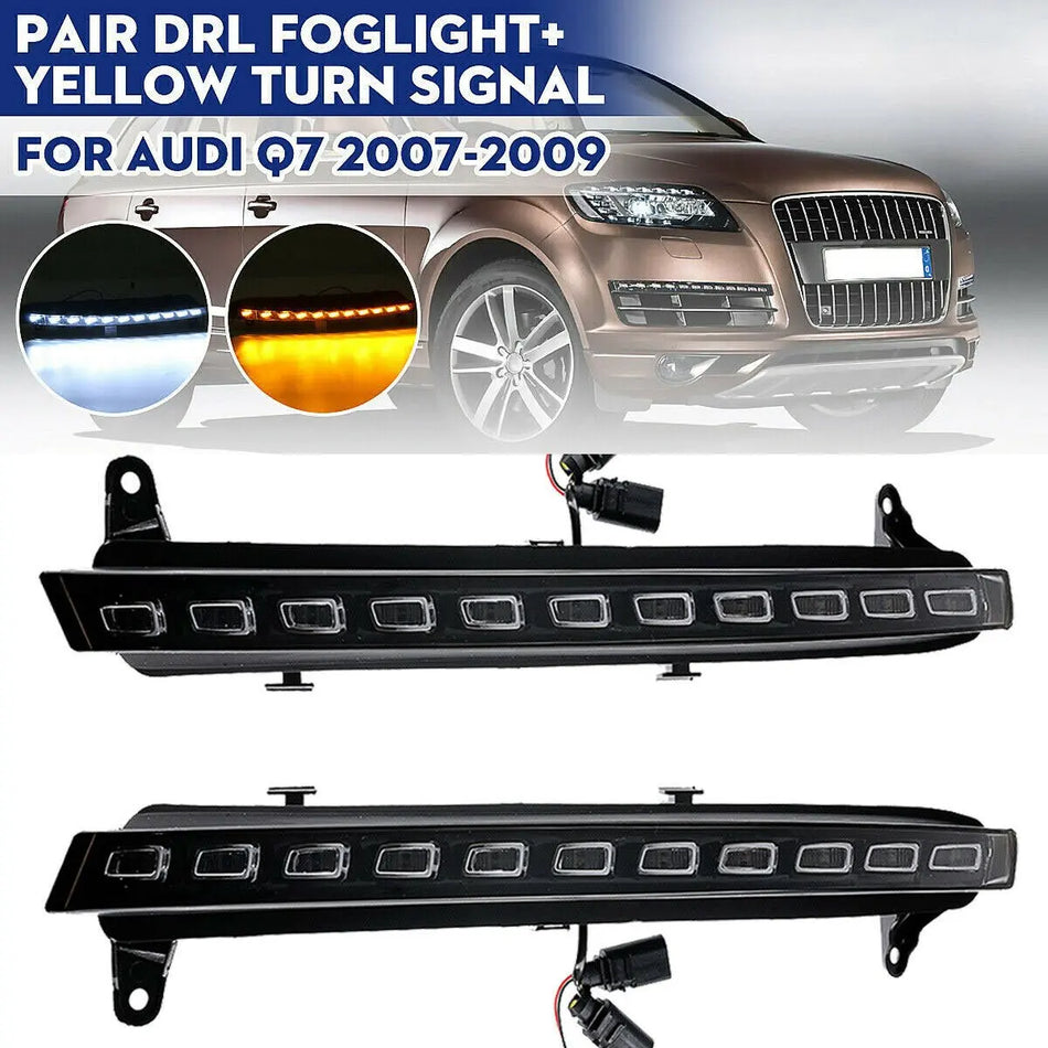 Комплект LED дневни светлини за Audi Q7 2006-2009, бели DRL с жълт мигач