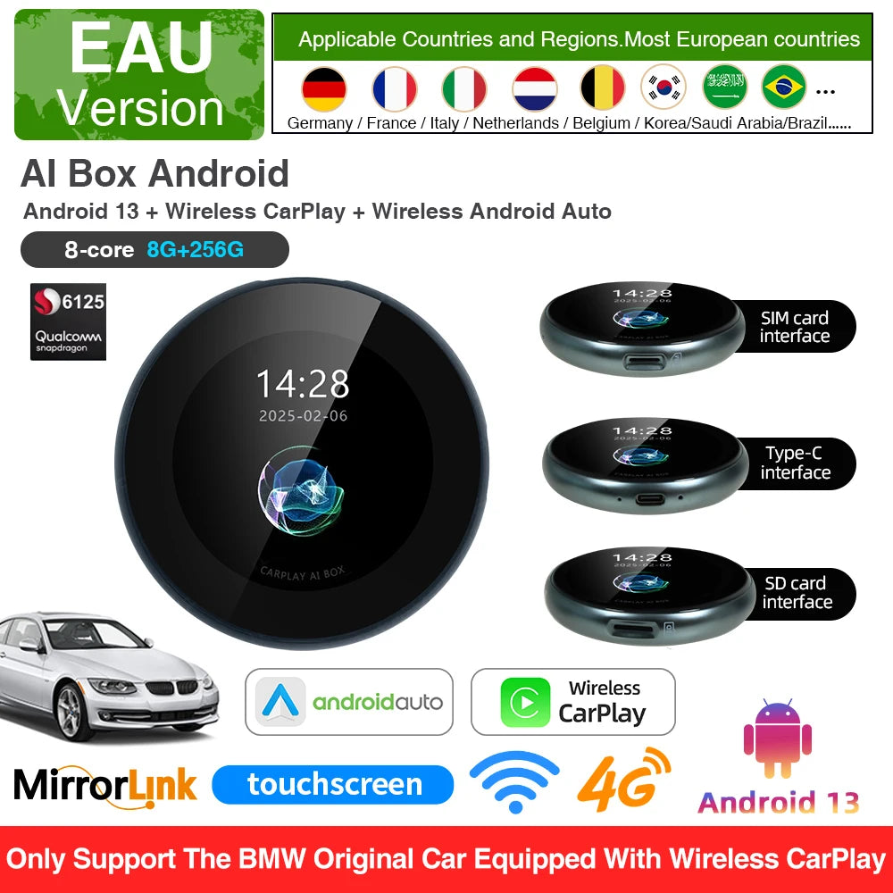CarPlay AI Box For BMW ID6 ID7 ID8 ID9 - Android 13 EAU 8 256GB