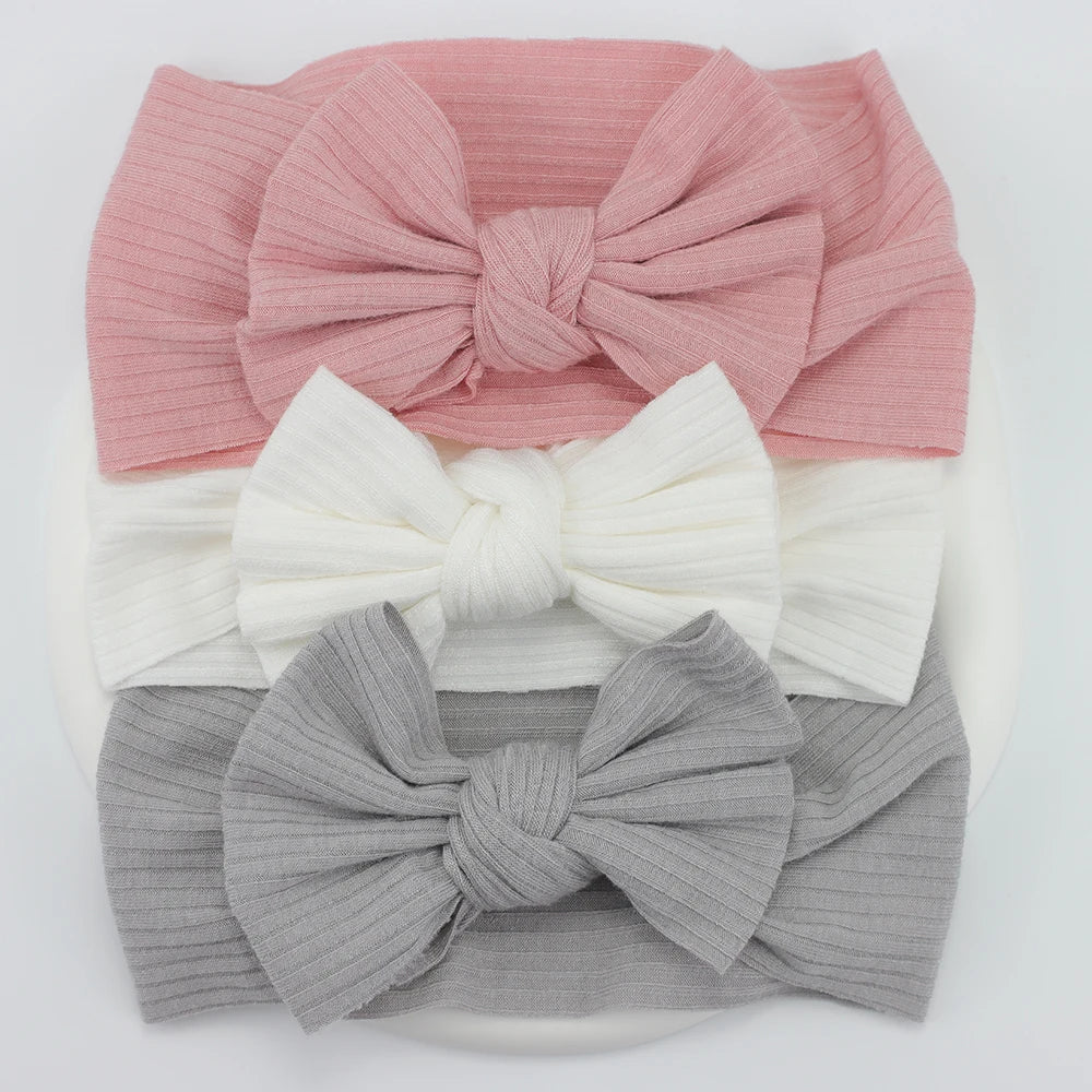 Knit Baby Headband Set - 3 Soft Nylon Bows for Infant Girls 2