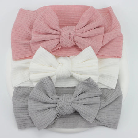 Knit Baby Headband Set - 3 Soft Nylon Bows for Infant Girls 2