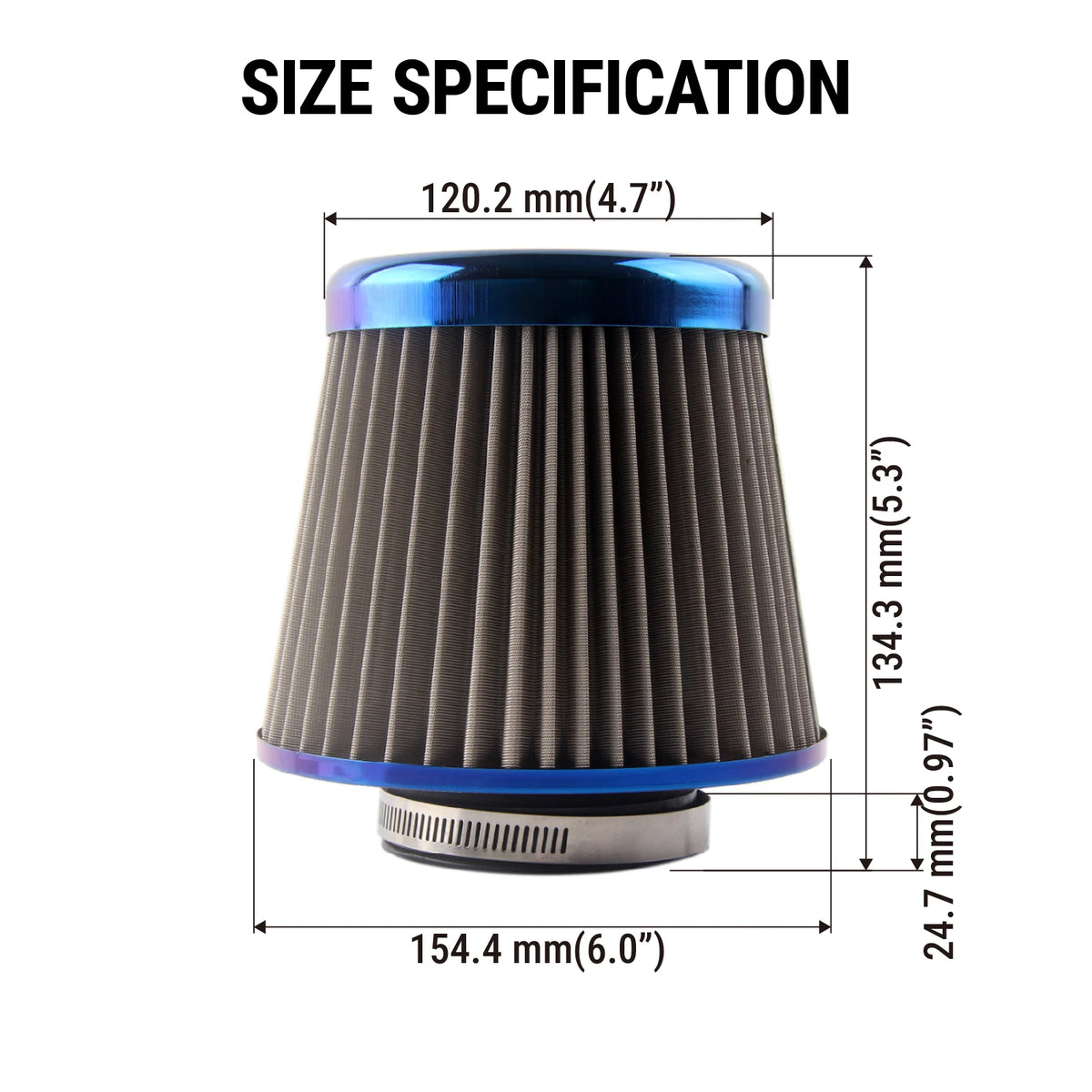 PIKBUK Universal Stainless Steel Washable Auto Air Intake System High Flow Cone Cold Air Filter 60MM 65MM 70MM 75MM by InterCyprus Trading Ltd