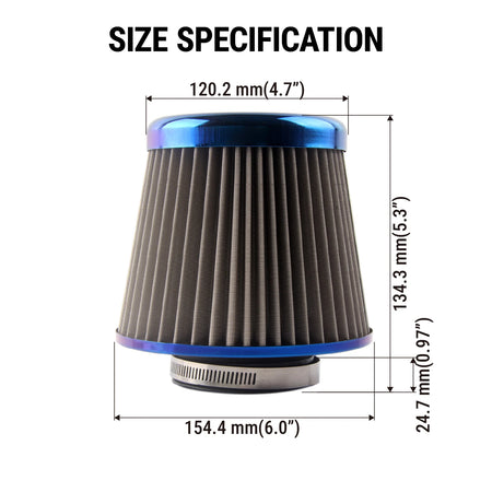 PIKBUK Universal Stainless Steel Washable Auto Air Intake System High Flow Cone Cold Air Filter 60MM 65MM 70MM 75MM by InterCyprus Trading Ltd