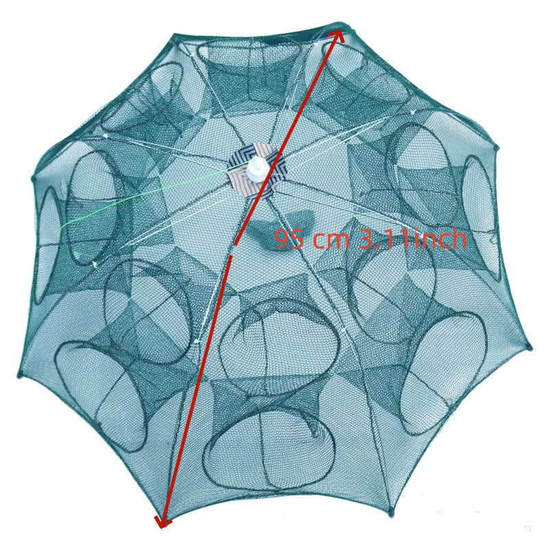 Portable Fishing Net: Foldable Nylon Fish Trap with 24 Holes
