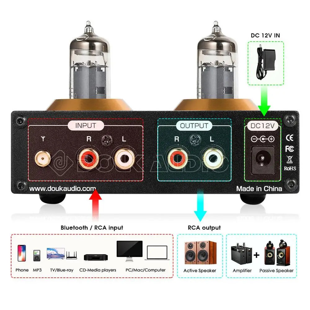 Douk Audio P2 HiFi Vacuum Tube Preamp &amp; Bluetooth Receiver