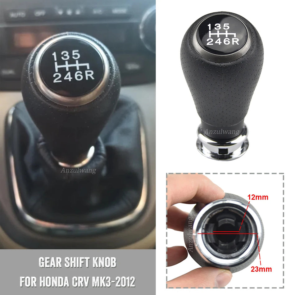 Manual Gear Shift Knob Black Leather For Honda CRV MK3 2006-2012