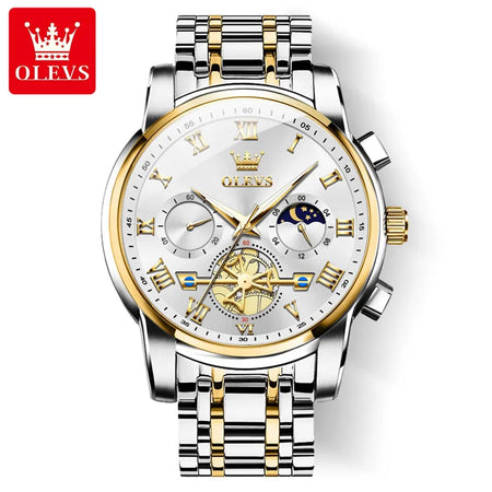 OLEVS Classic Roman Dial Quartz Watch with Luminous Chronograph and Waterproof Design No / Golden white