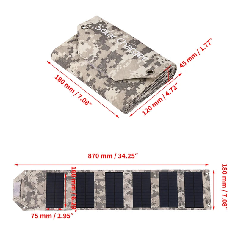 6-Fold Foldable USB Solar Panel 100W - Ultra Portable 6-Fold Camouflage