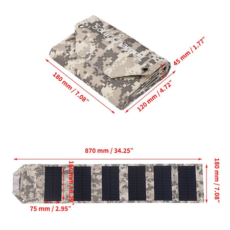 6-Fold Foldable USB Solar Panel 100W - Ultra Portable 6-Fold Camouflage