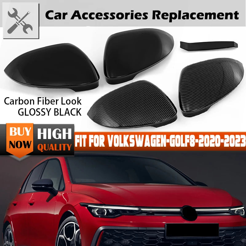 Capa de Espelho Lateral para VW Golf 8 MK8 VIII Preto Brilhante Carbono