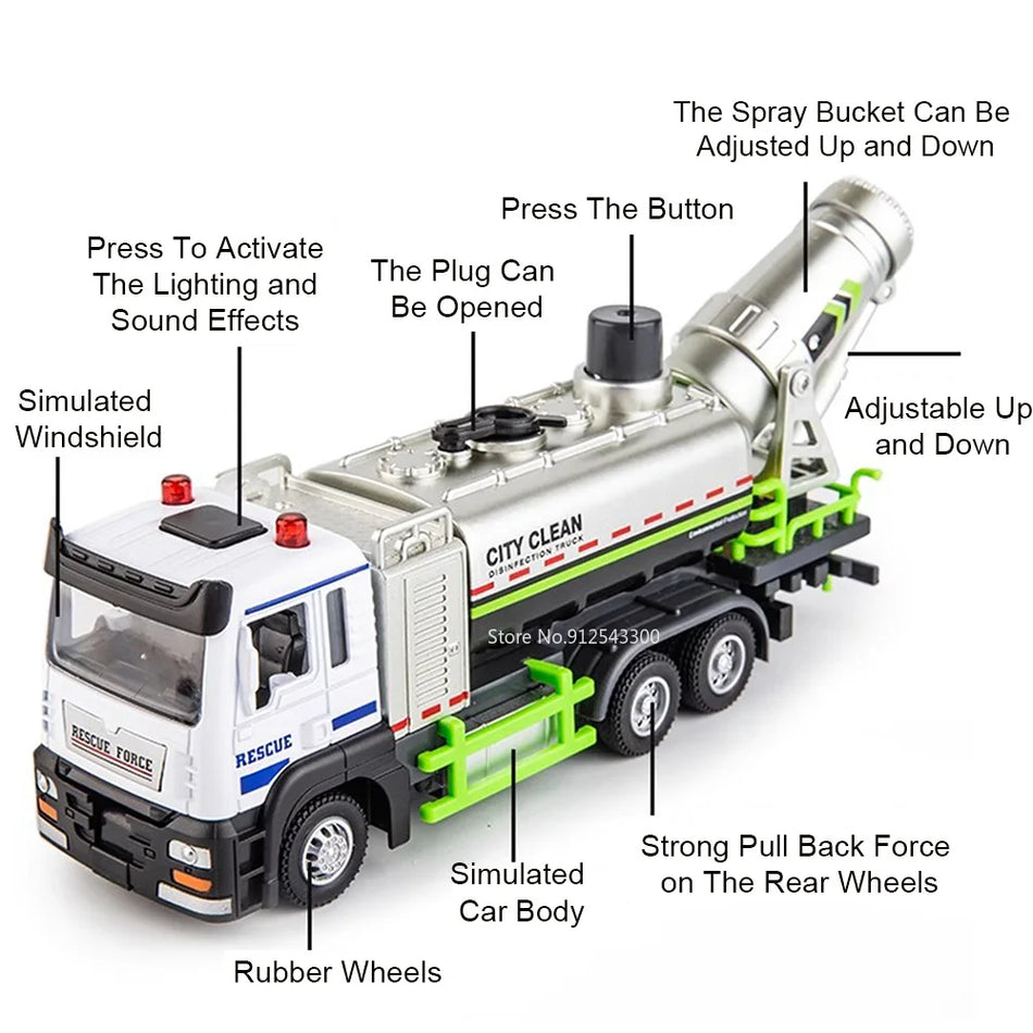 1:32 Diecast Fire Truck Toy With Doors Open, Water Spray, Sound And Light