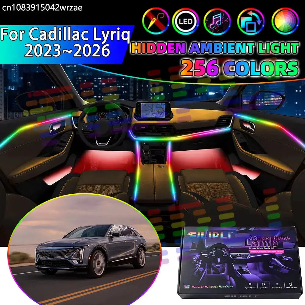 For Cadillac Lyriq 2023 2024 2025 2026 RGB Car Interior Ambient Lights Strips Breathing Lighting Kit App Control LED strips Auto by InterCyprus Trading Ltd