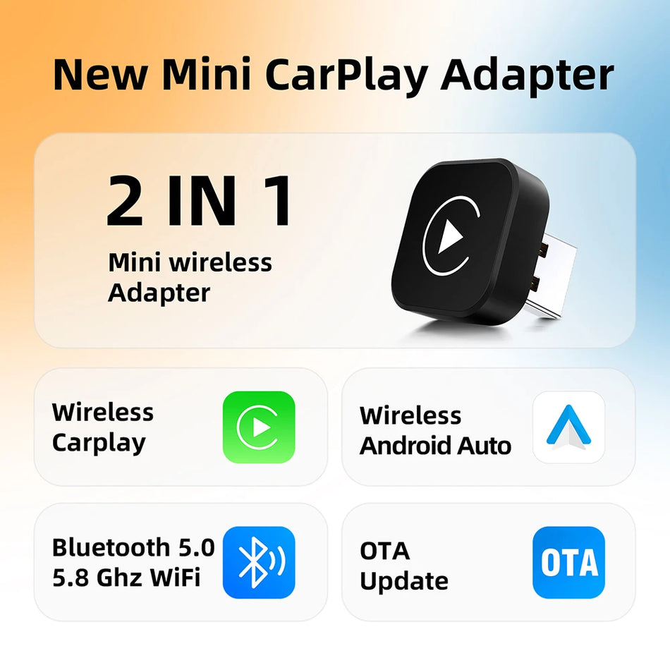 AnyFar USB 2 i 1 Trådlös CarPlay-adapter, Automatisk anslutning, Från kabel till trådlös