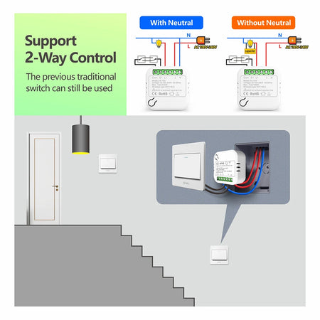 SLMPLEFUN WiFi Mini Smart Light Switch Module with 2-Way Control
