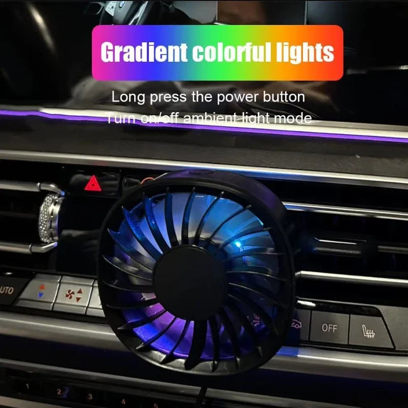 Ventilator USB pentru grila de ventilație auto, cu flux de aer puternic și lumini LED pentru răcire rapidă