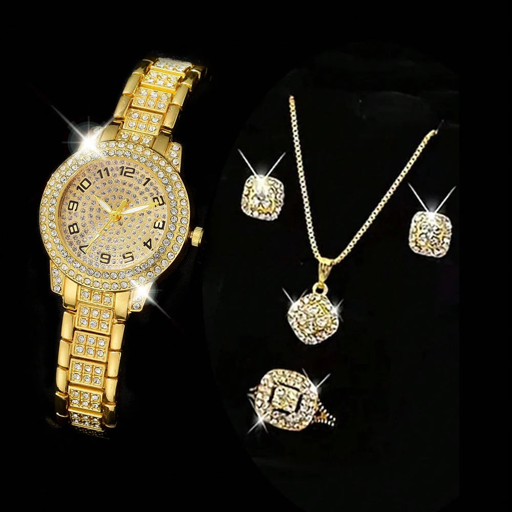 Elegant Gold Quartz Watch for Women with Diamond Accents Gold A