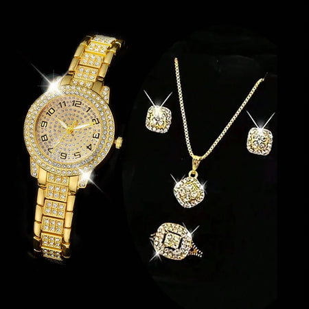 Elegant Gold Quartz Watch for Women with Diamond Accents Gold A