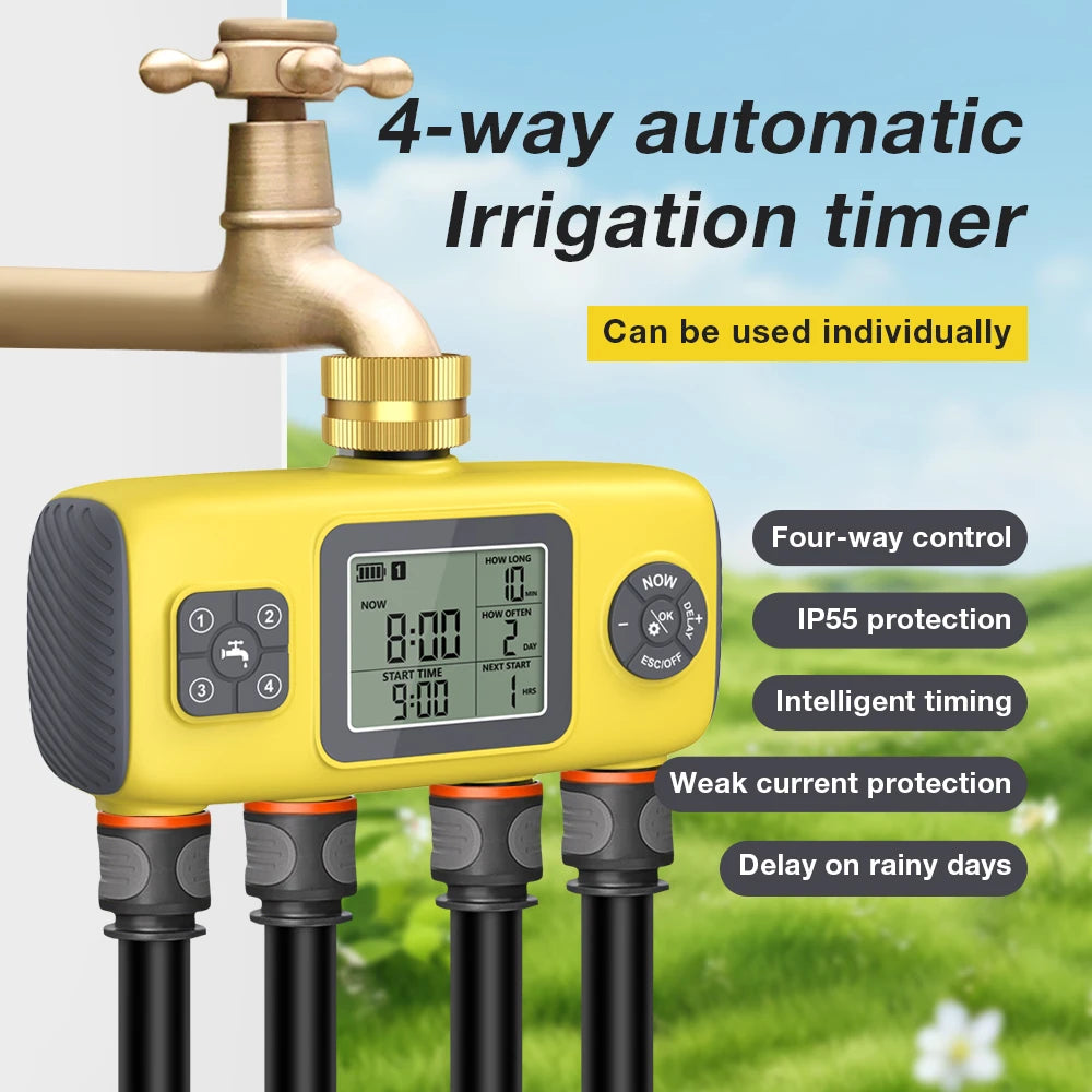 4-Outlet Water Timer &ndash; Rain Delay Programmable Sprinkler