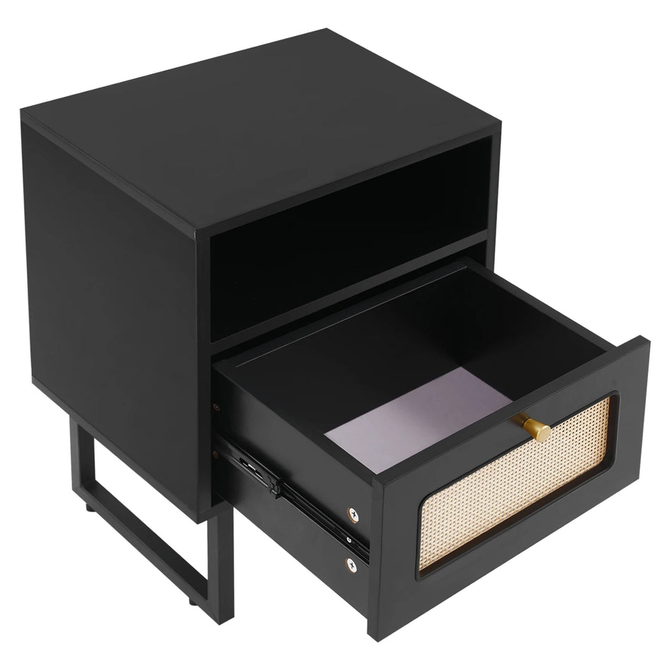 Компактна 3-етажна нощна масичка с чекмедже за съхранение черно бяло