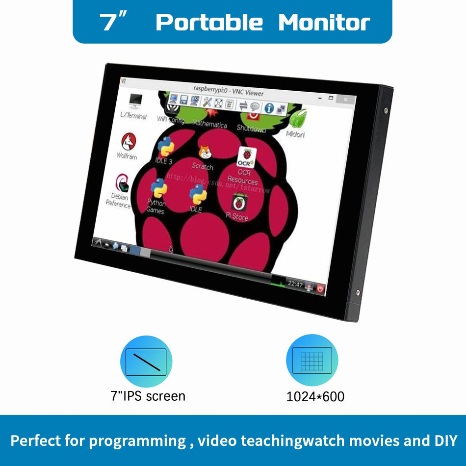 7palcový dotykový IPS LCD HDMI displej pro Raspberry Pi, monitor 1024x600