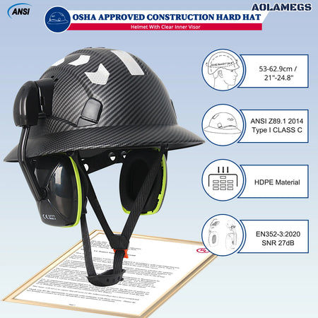 CE Carbon Fiber Full Brim Safety Cap &ndash; With Earmuffs