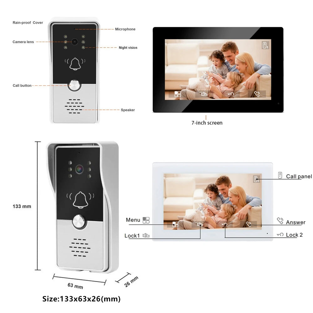 LUCKING DOOR 7 Inch Video Intercom - 7 Inch Color Display