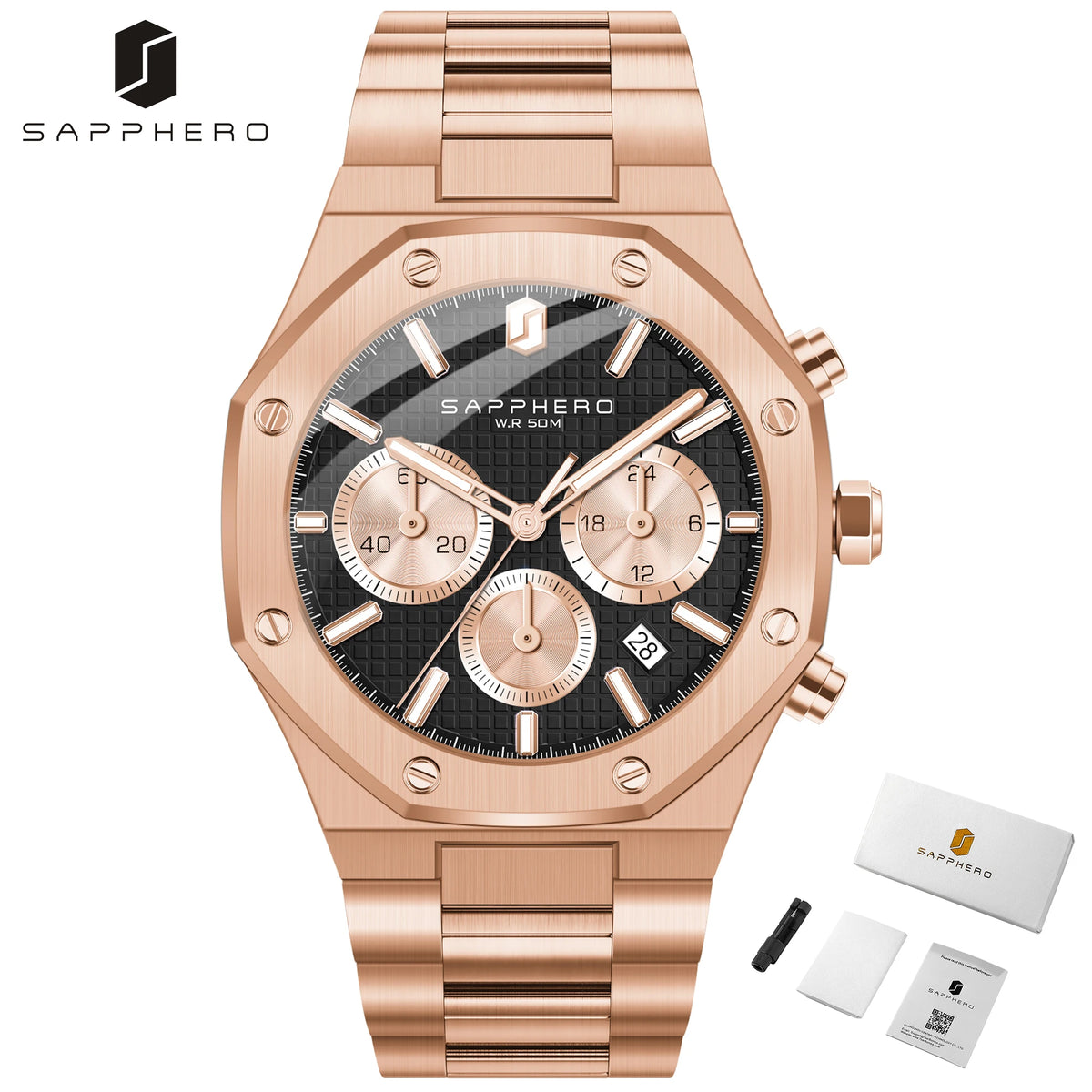 SAPPHERO Men's Watch &ndash; Waterproof Chronograph With Date Rose black