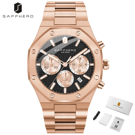 SAPPHERO Men's Watch &ndash; Waterproof Chronograph With Date Rose black