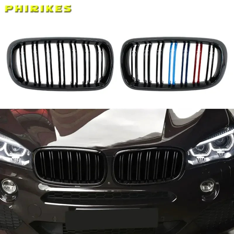 Glanzend Zwart Koolstof Voorste Nier Dubbele Lamel Grille BMW X5 X6