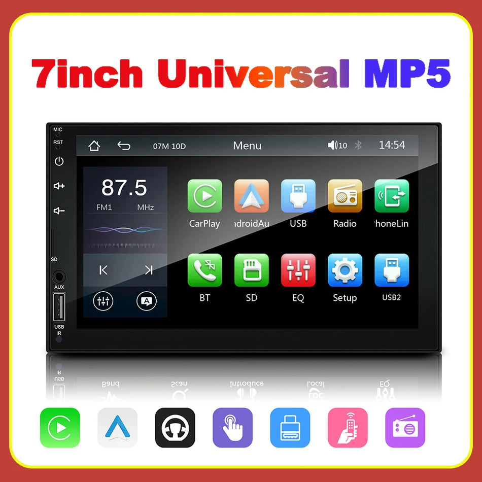 7-Ιντσών Καθολικό 2 Din Αυτοκινήτου Στερεοφωνικό Με CarPlay Android Auto, HD Οθόνη Αφής