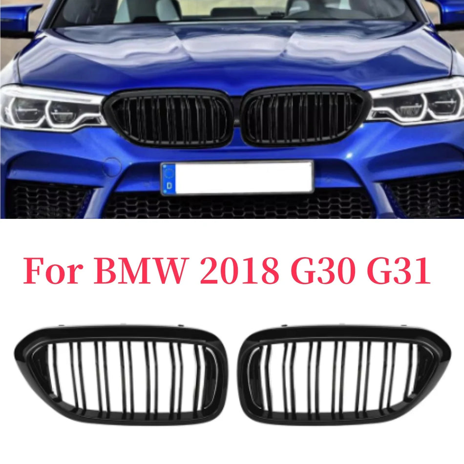 Mřížka pro BMW G30 2018, přední ledviny, dvojité lamely, lesklý černý ABS plast, náhradní díl