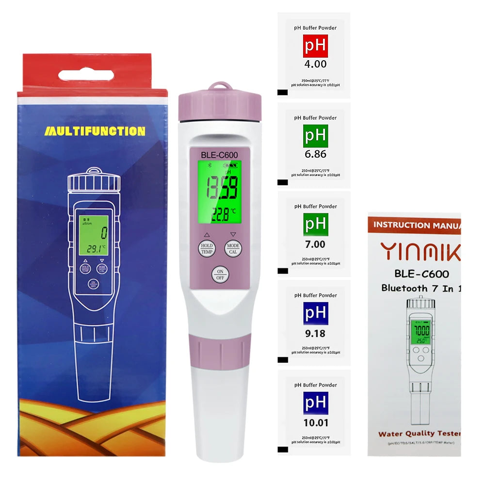 BLE-C600 &ndash; Bluetooth 7 In 1 Water Tester With App Control
