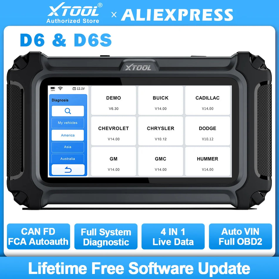 XTOOL D6 Diagnostický nástroj pro automobily, OBD2 skener pro všechny systémy s doživotní bezplatnou aktualizací