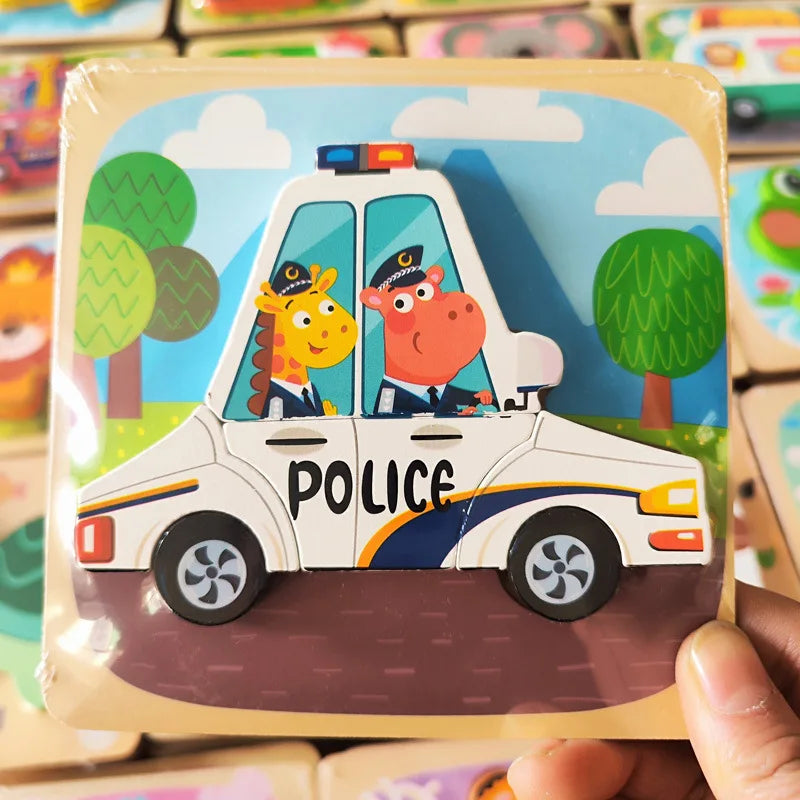 3D Wooden Puzzles Hand Grab Boards &ndash; Educational Puzzle Fun police car