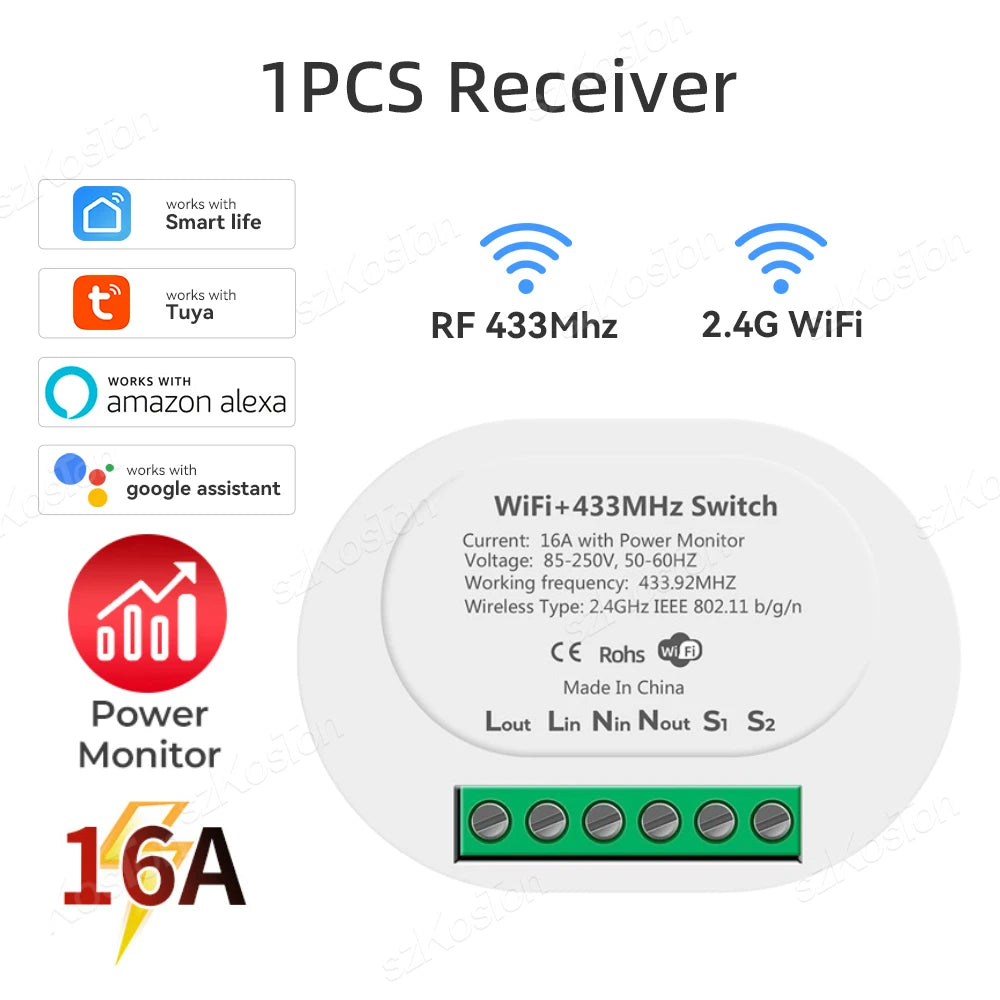 Tuya Zigbee/WiFi Mini Smart Switch with Power Monitoring &amp; Voice Control WiFi RF433 Monitor