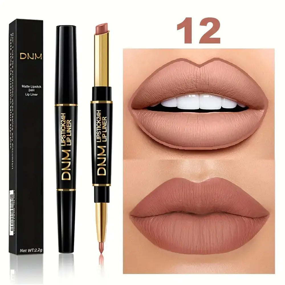 Double-ended Waterproof Lipstick &amp; Liner - High Pigment for Lasting Colour