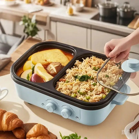 2 In 1 Electric Hot Pot And Grill Nonstick Cooker 110V 220V