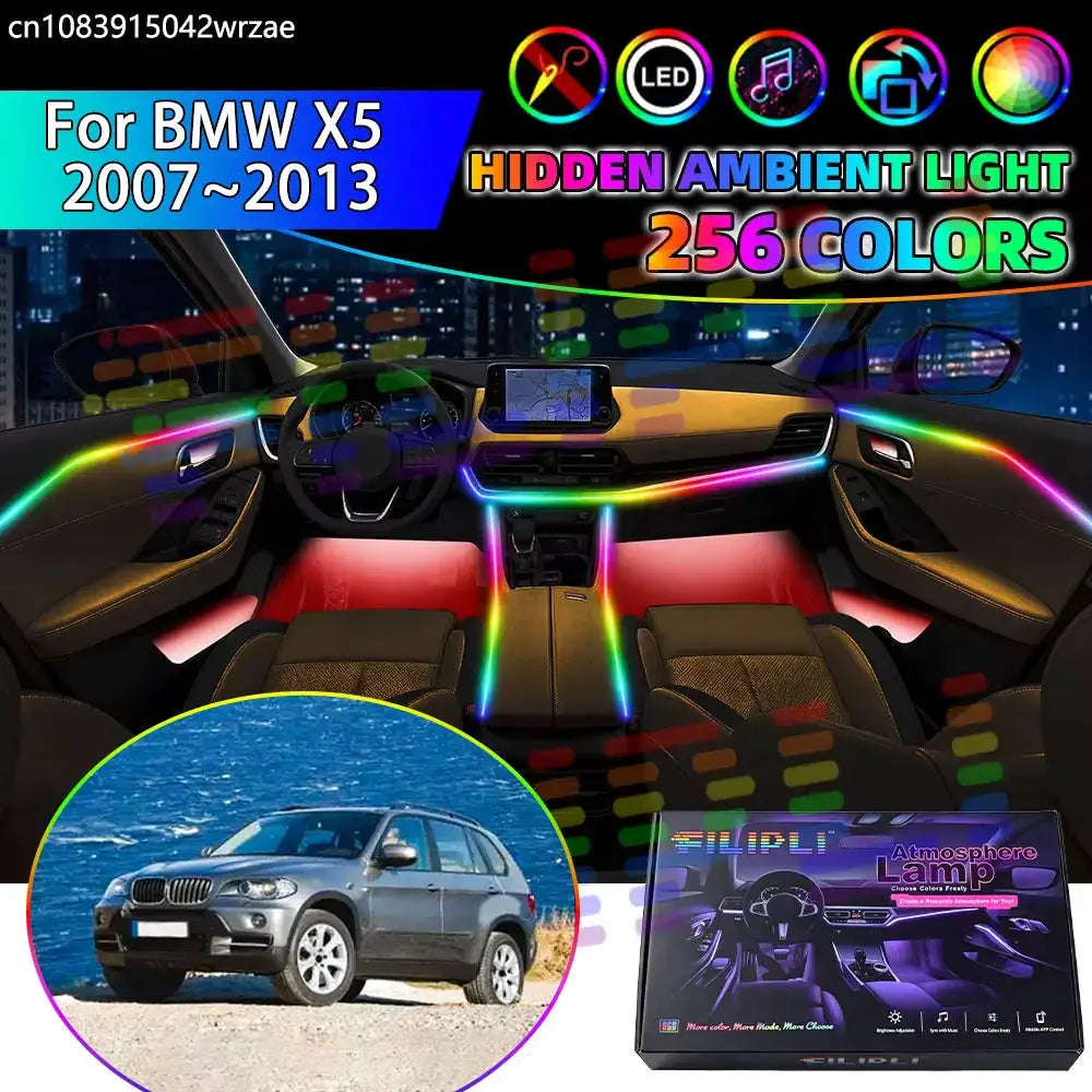 For BMW X5 2007~2013 E70 MK2 2008 2009 RGB Car Interior Ambient Lights Strips Breathing Lighting Kit App Control LED strips Auto by InterCyprus Trading Ltd