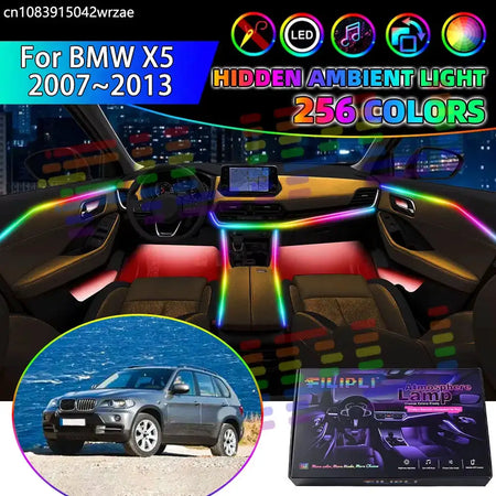 For BMW X5 2007~2013 E70 MK2 2008 2009 RGB Car Interior Ambient Lights Strips Breathing Lighting Kit App Control LED strips Auto by InterCyprus Trading Ltd