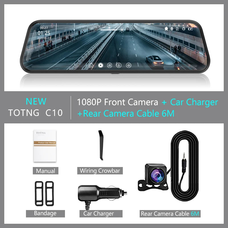 10&quot; Touch Screen Mirror Cam with Dual 1080P Front Rear camera / None