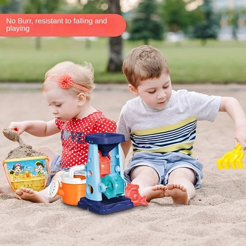 Children's Summer Beach Toy Set - Sand Wheel, Bucket, Shovel, Rake, Sailboat &amp; More for Creative Play