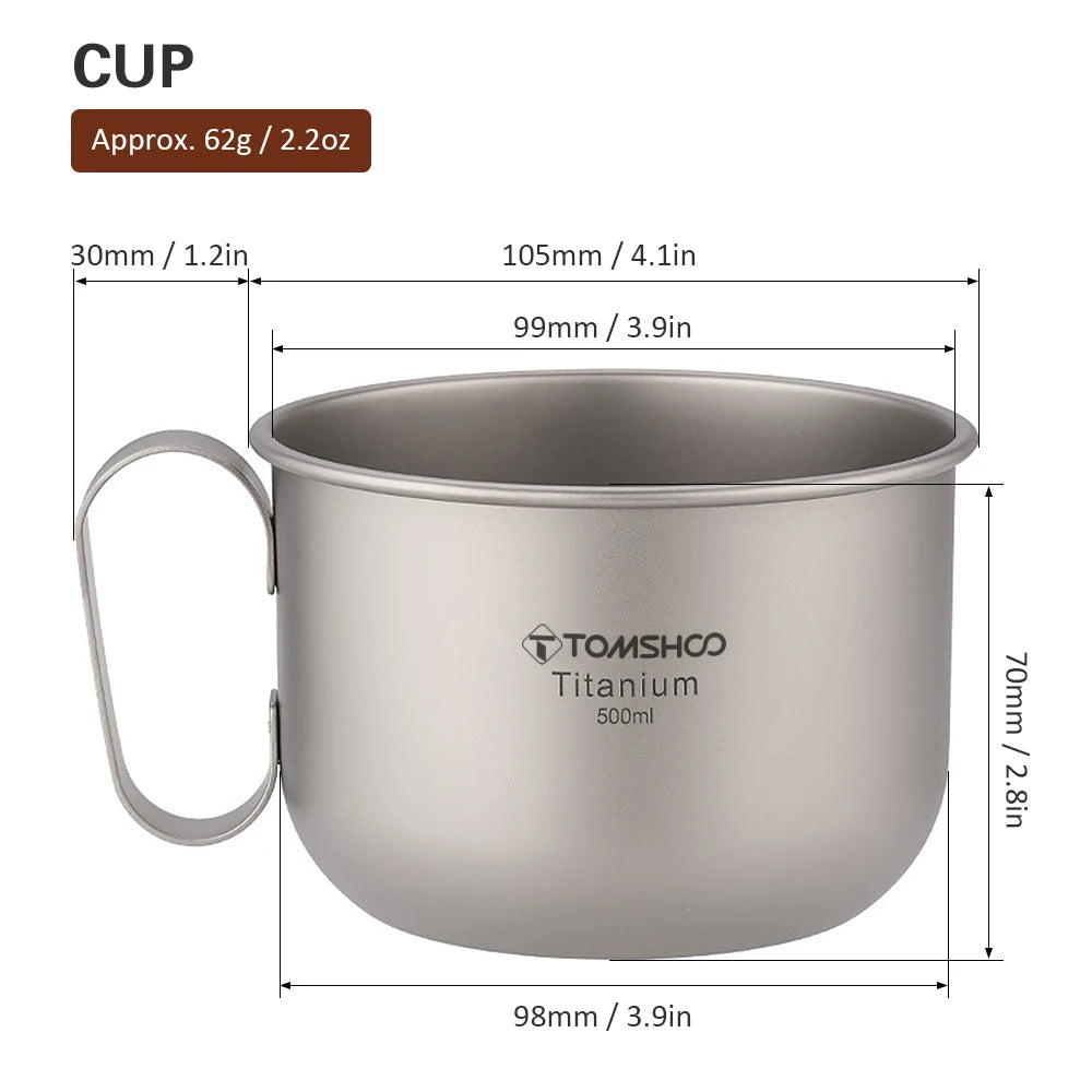 500ml Titanium Cup With Lid And Handle - Ultra Lightweight Cup