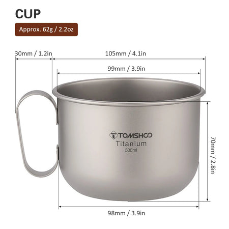 500ml Titanium Cup With Lid And Handle - Ultra Lightweight Cup