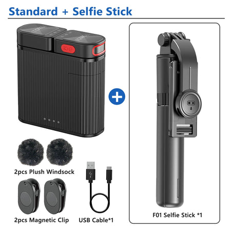 Mini Wireless Lavalier Microphone &ndash; ENC Noise Reduction add F01 Selfie stick