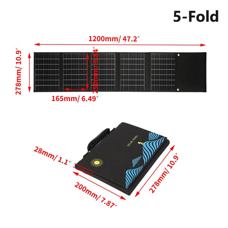 1000W Foldable Solar Panel 18V &ndash; USB DC Output For Outdoors 5-Fold