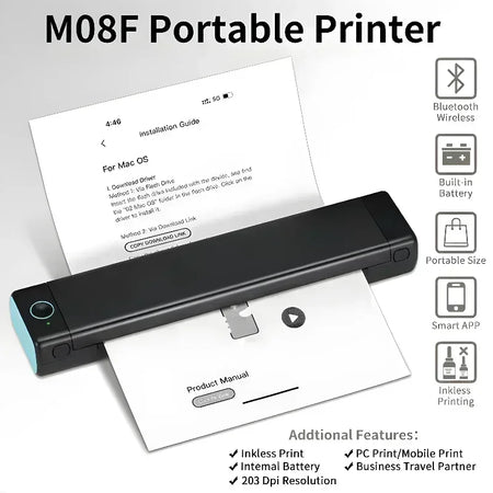M08F A4 Portable Thermal Printer &ndash; Bluetooth Printing