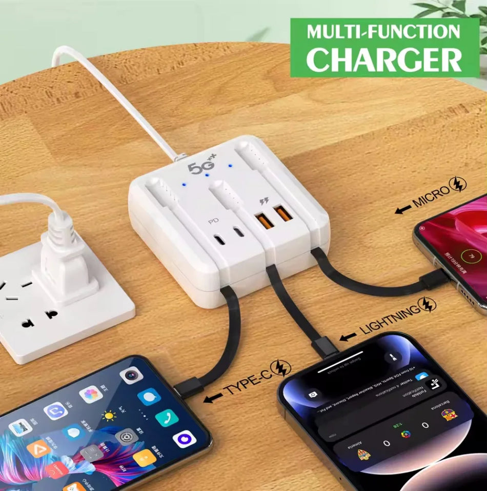Carregador USB-C PD de 66W com 4 Portas, Estação de Carregamento Rápido e Hub USB