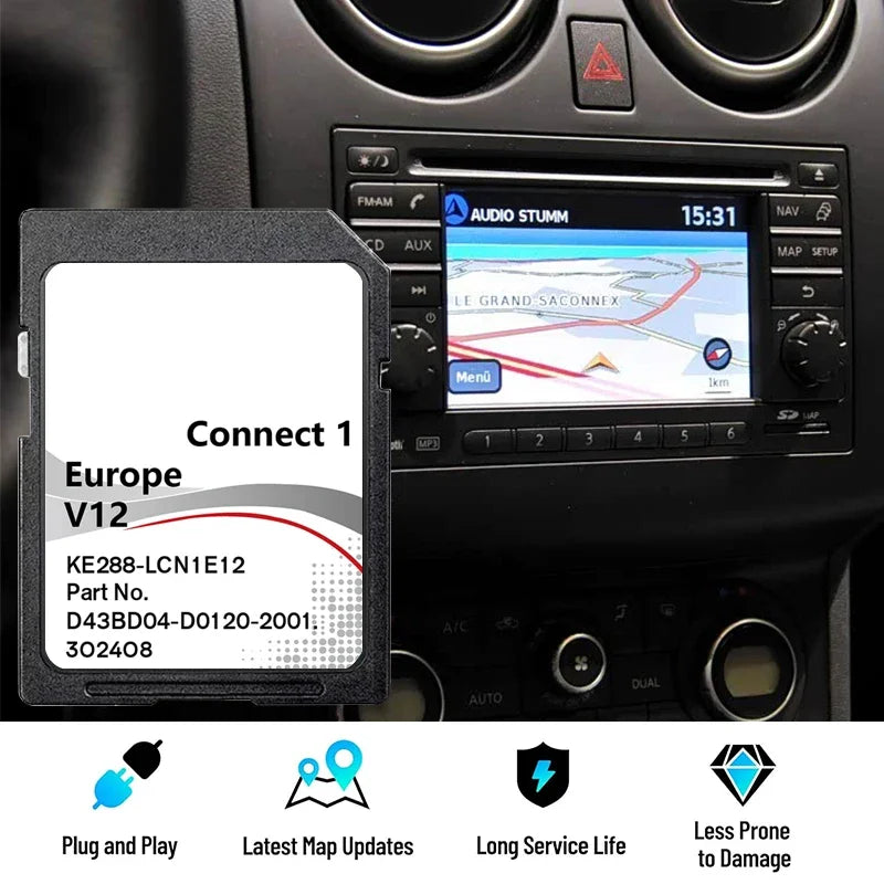 Tarjeta de actualización de navegación satelital para Nissan Micra, Note, Cube, Juke, X-Trail, Cabstar, NV200.
