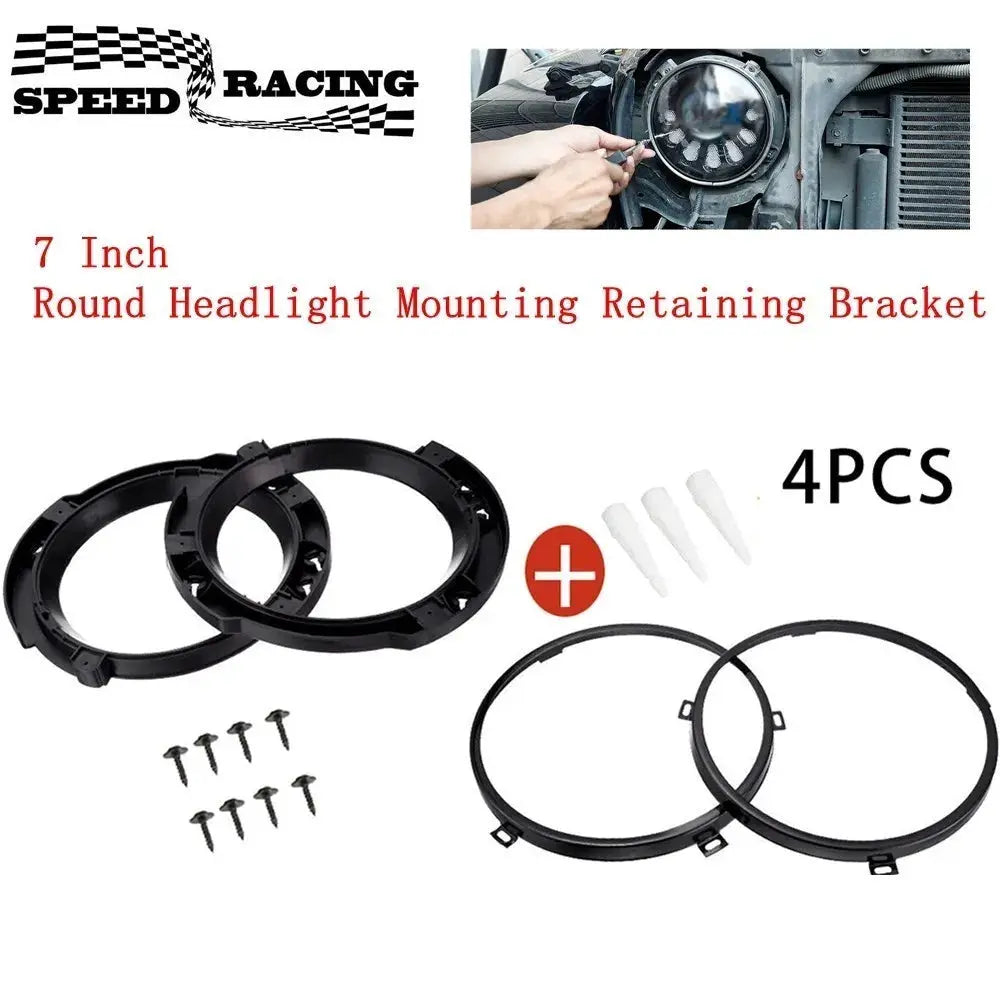 7 Inch Round Headlight Mounting Ring Retaining Bracket With Headlight Metal Rings For Jeep Wrangler JK 07-17 For LED Headlights by InterCyprus Trading Ltd